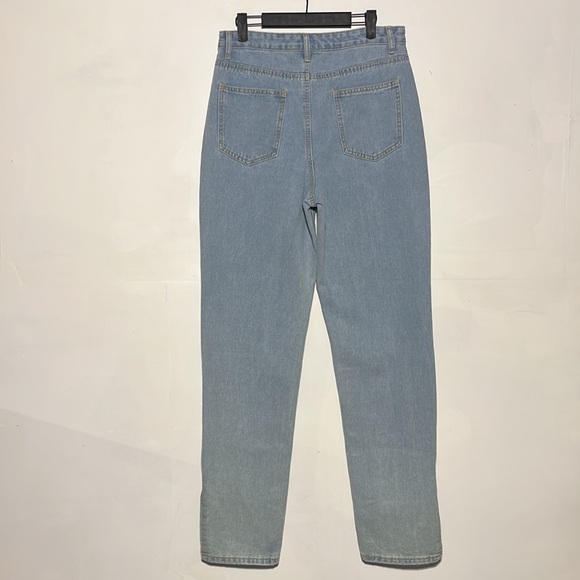 NEW Boohoo Light Blue High Waist Split Hem Denim Jeans Size 8 - Picture 10 of 12